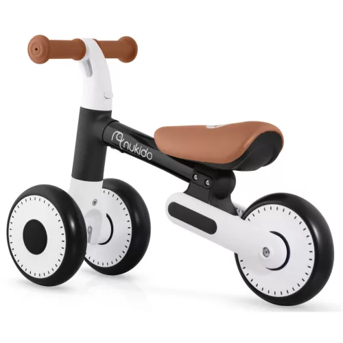 Háromkerekű futóbicikli, Nukido NK-603, fekete, EVA habkerekek 15 cm, állítható ülésmagasság 25-28 cm, kormányfordulás határoló, 12 hónapos kortól (TE760300)