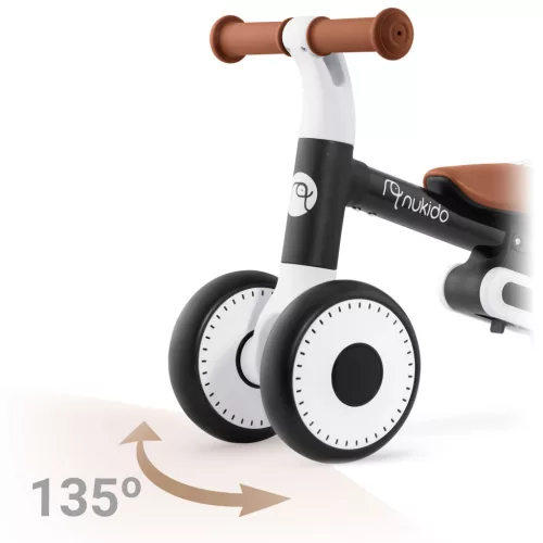 Háromkerekű futóbicikli, Nukido NK-603, fekete, EVA habkerekek 15 cm, állítható ülésmagasság 25-28 cm, kormányfordulás határoló, 12 hónapos kortól (TE760300)