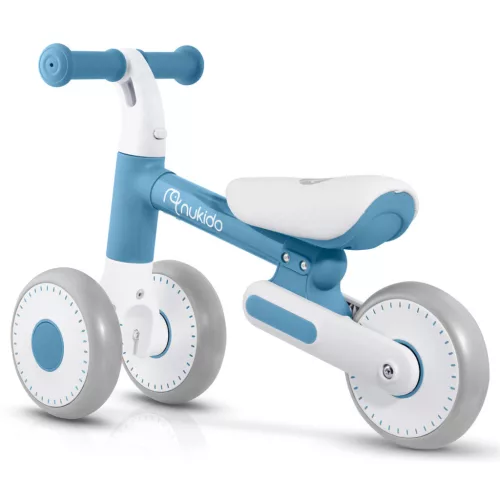 Háromkerekű futóbicikli, Nukido NK-603, kék, EVA habkerekek 15 cm, állítható ülésmagasság 25-28 cm, kormányfordulás határoló, 12 hónapos kortól (TE760303)