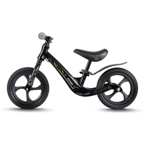 Kétkerekű futóbicikli, Ricokids Funnu, fekete, magnézium váz, EVA habkerekek 29 cm, állítható ülésmagasság 35-42 cm, gumírozott markolatok ütközőkkel, könnyű (TE760500)