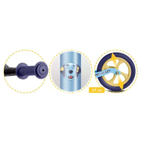 Kétkerekű futóbicikli, Ricokids Funnu, világoskék, magnézium váz, EVA habkerekek 29 cm, állítható ülésmagasság 35-42 cm, gumírozott markolatok ütközőkkel, könnyű (TE760505)