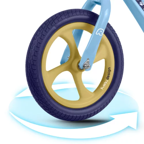 Kétkerekű futóbicikli, Ricokids Funnu, világoskék, magnézium váz, EVA habkerekek 29 cm, állítható ülésmagasság 35-42 cm, gumírozott markolatok ütközőkkel, könnyű (TE760505)