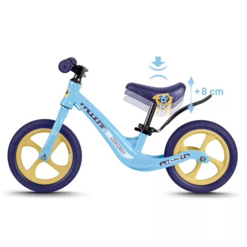 Kétkerekű futóbicikli, Ricokids Funnu, világoskék, magnézium váz, EVA habkerekek 29 cm, állítható ülésmagasság 35-42 cm, gumírozott markolatok ütközőkkel, könnyű (TE760505)