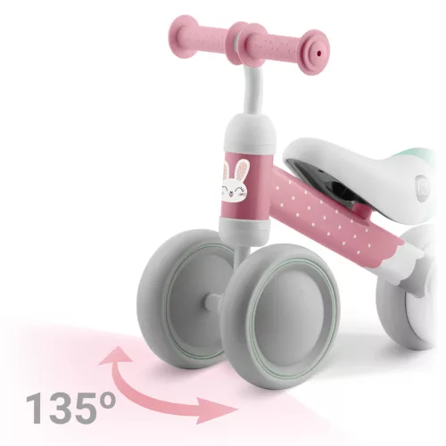 Háromkerekű futóbicikli, Ricokids, rózsaszín, EVA habkerekek 15 cm, acél váz, kormányfordulás határoló, gumírozott markolat, 12 hónapos kortól