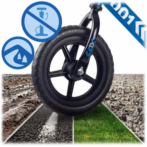 Kétkerekű futóbicikli, Ricokids RK-607, kék, acél váz, EVA habkerekek 29 cm, állítható ülésmagasság 32-42 cm, csúszásmentes markolatok ütközőkkel, könnyű (TE760701)