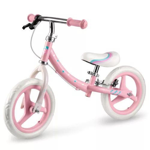 Kétkerekű futóbicikli, Ricokids Fun Adventure, rózsaszín, acél váz, EVA hab kerekek 29 cm, állítható ülésmagasság 32-42 cm, hátsó fék, ultrakönnyű (TE760801)