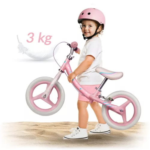 Kétkerekű futóbicikli, Ricokids Fun Adventure, rózsaszín, acél váz, EVA hab kerekek 29 cm, állítható ülésmagasság 32-42 cm, hátsó fék, ultrakönnyű (TE760801)