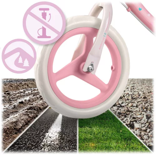 Kétkerekű futóbicikli, Ricokids Fun Adventure, rózsaszín, acél váz, EVA hab kerekek 29 cm, állítható ülésmagasság 32-42 cm, hátsó fék, ultrakönnyű (TE760801)