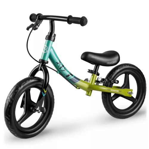 Kétkerekű futóbicikli, Ricokids Fun Adventure, zöld, acél váz, EVA hab kerekek 29 cm, állítható ülésmagasság 32-42 cm, hátsó fék, ultrakönnyű (TE760802)