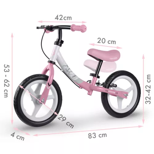 Kétkerekű futóbicikli, Ricokids Fun Adventure, pink, acél váz, EVA hab kerekek 29 cm, állítható ülésmagasság 32-42 cm, hátsó fék, ultrakönnyű (TE760803)