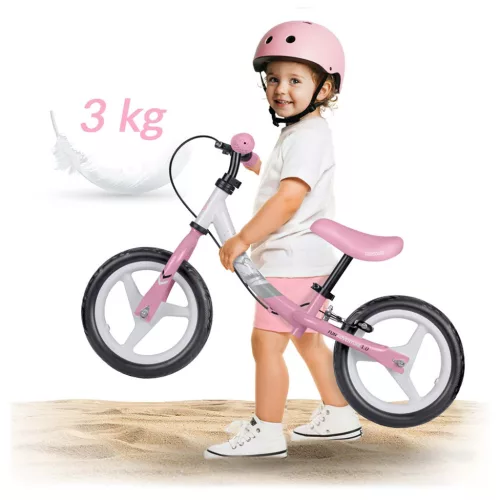 Kétkerekű futóbicikli, Ricokids Fun Adventure, pink, acél váz, EVA hab kerekek 29 cm, állítható ülésmagasság 32-42 cm, hátsó fék, ultrakönnyű (TE760803)