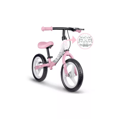 Kétkerekű futóbicikli, Ricokids Fun Adventure, pink, acél váz, EVA hab kerekek 29 cm, állítható ülésmagasság 32-42 cm, hátsó fék, ultrakönnyű (TE760803)