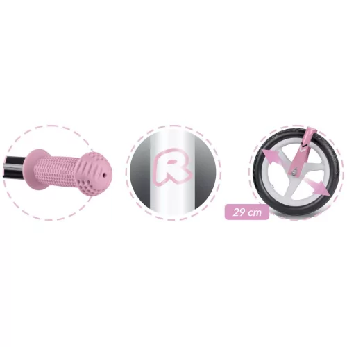 Kétkerekű futóbicikli, Ricokids Fun Adventure, pink, acél váz, EVA hab kerekek 29 cm, állítható ülésmagasság 32-42 cm, hátsó fék, ultrakönnyű (TE760803)
