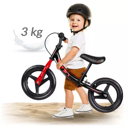 Kétkerekű futóbicikli, Ricokids Fun Adventure, fekete, acél váz, EVA hab kerekek 29 cm, állítható ülésmagasság 32-42 cm, hátsó fék, ultrakönnyű (TE760804)