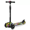 Háromkerekű roller, Ricokids Piko, fekete, színes mintás, LED világítás a kerekekben és a fellépőben, állítható magasságú kormány, balanszos irányítás, EN 71, max. 35 kg