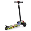 Háromkerekű roller, Ricokids Piko, fekete, színes mintás, LED világítás a kerekekben és a fellépőben, állítható magasságú kormány, balanszos irányítás, EN 71, max. 35 kg