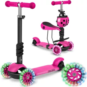   Háromkerekű roller, Ricokids Buggy, rózsaszín, 3 az 1-ben, LED világítás a kerekekben, állítható magasságú kormány és ülés, balanszos irányítás, EN 71, max. 30 kg