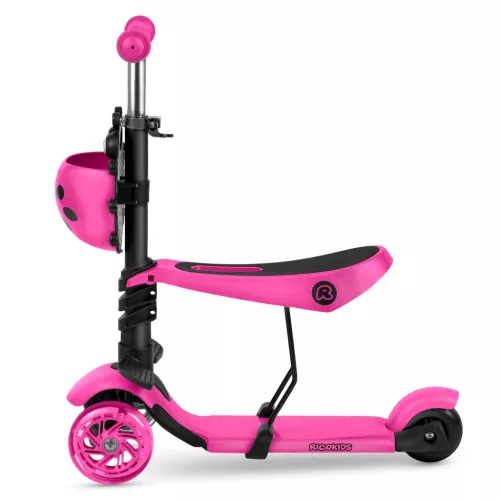 Háromkerekű roller, Ricokids Buggy, rózsaszín, 3 az 1-ben, LED világítás a kerekekben, állítható magasságú kormány és ülés, balanszos irányítás, EN 71, max. 30 kg