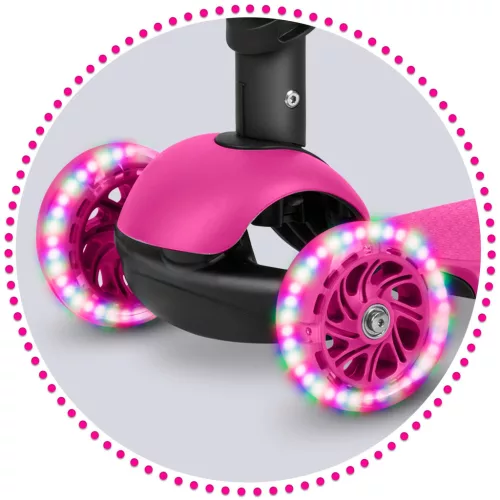 Háromkerekű roller, Ricokids Buggy, rózsaszín, 3 az 1-ben, LED világítás a kerekekben, állítható magasságú kormány és ülés, balanszos irányítás, EN 71, max. 30 kg