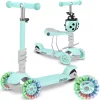 Háromkerekű roller, Ricokids Buggy, mentazöld, 3 az 1-ben, LED világítás a kerekekben, állítható magasságú kormány és ülés, balanszos irányítás, EN 71, max. 30 kg