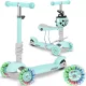 Háromkerekű roller, Ricokids Buggy, mentazöld, 3 az 1-ben, LED világítás a kerekekben, állítható magasságú kormány és ülés, balanszos irányítás, EN 71, max. 30 kg