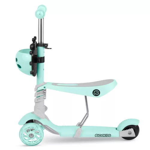 Háromkerekű roller, Ricokids Buggy, mentazöld, 3 az 1-ben, LED világítás a kerekekben, állítható magasságú kormány és ülés, balanszos irányítás, EN 71, max. 30 kg