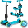 Háromkerekű roller, Ricokids Buggy, türkiz, 3 az 1-ben, LED világítás a kerekekben, állítható magasságú kormány és ülés, balanszos irányítás, EN 71, max. 30 kg