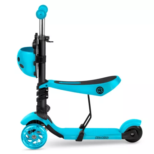 Háromkerekű roller, Ricokids Buggy, türkiz, 3 az 1-ben, LED világítás a kerekekben, állítható magasságú kormány és ülés, balanszos irányítás, EN 71, max. 30 kg