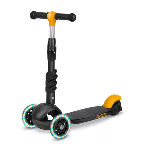 Háromkerekű roller, Ricokids Cubi, fekete, 3 az 1-ben, LED világítás a kerekben, állítható magasságú kormány és ülés, balanszos irányítás, csúszásgátló fellépő, EN 71, max. 30 kg