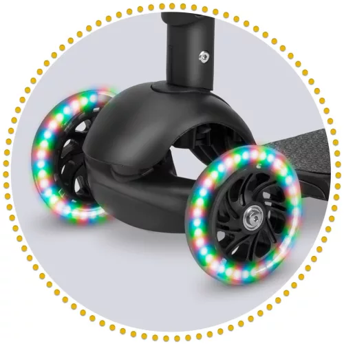 Háromkerekű roller, Ricokids Cubi, fekete, 3 az 1-ben, LED világítás a kerekben, állítható magasságú kormány és ülés, balanszos irányítás, csúszásgátló fellépő, EN 71, max. 30 kg