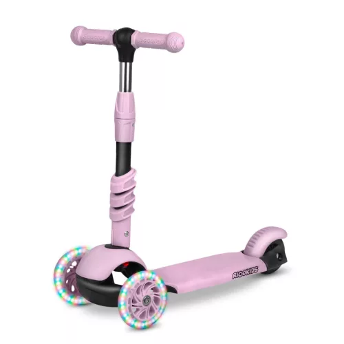 Háromkerekű roller, Ricokids Cubi, rózsaszín, 3 az 1-ben, LED világítás a kerekben, állítható magasságú kormány és ülés, balanszos irányítás, csúszásgátló fellépő, EN 71, max. 30 kg