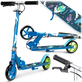   Gyerek roller, Ricokids Kodi, kék, 14,5 cm PU kerekek, összecsukható, állítható kormány, kézifék és lábfék, ABEC-7 csapágy, 3–8 éveseknek, max. 50 kg