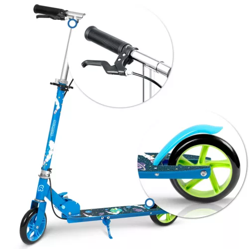 Gyerek roller, Ricokids Kodi, kék, 14,5 cm PU kerekek, összecsukható, állítható kormány, kézifék és lábfék, ABEC-7 csapágy, 3–8 éveseknek, max. 50 kg