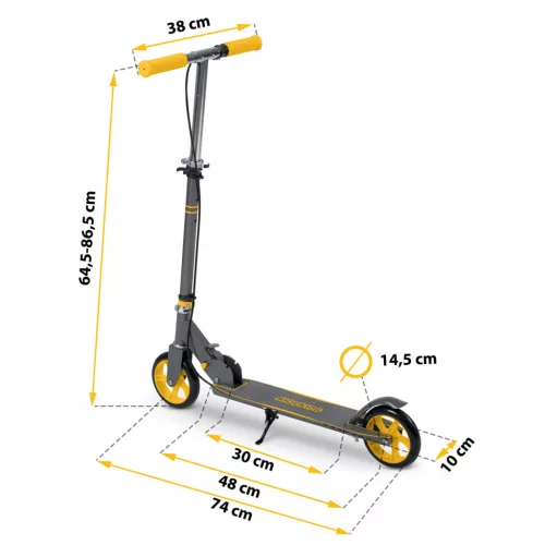 Gyerek roller, Ricokids Kodi, narancssárga, 14,5 cm PU kerekek, összecsukható, állítható kormány, kézifék és lábfék, ABEC-7 csapágy, 3–8 éveseknek, max. 50 kg