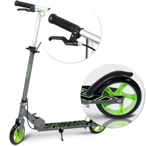 Gyerek roller, Ricokids Kodi, zöld, 14,5 cm PU kerekek, összecsukható, állítható kormány, kézifék és lábfék, ABEC-7 csapágy, 3–8 éveseknek, max. 50 kg