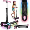 Háromkerekű roller, Ricokids Leddi, fekete/rózsaszín, LED világítás a fellépőben, balanszos irányítás, állítható fém kormány, max. 35 kg