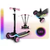 Háromkerekű roller, Ricokids Leddi, fekete/rózsaszín, LED világítás a fellépőben, balanszos irányítás, állítható fém kormány, max. 35 kg