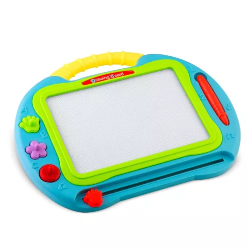 Mágneses rajztábla, Ricokids, 35 × 30 cm, kék, törölhető rajzfelület, mágneses tollal és 3 formával, műanyag, fogantyúval, gyerekeknek