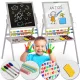 Mágneses rajztábla, Ricokids, szürke, 101 x 54 x 55 cm, kétoldalas (mágneses és krétás tábla), forgatható, fa, számolókerettel, kiegészítőkkel