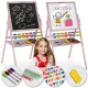 Mágneses rajztábla, Ricokids, rózsaszín, 101 x 54 x 55 cm, kétoldalas (mágneses és krétás tábla), forgatható, fa, számolókerettel, kiegészítőkkel