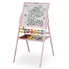 Mágneses rajztábla, Ricokids, rózsaszín, 101 x 54 x 55 cm, kétoldalas (mágneses és krétás tábla), forgatható, fa, számolókerettel, kiegészítőkkel