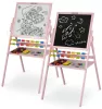 Mágneses rajztábla, Ricokids, rózsaszín, 101 x 54 x 55 cm, kétoldalas (mágneses és krétás tábla), forgatható, fa, számolókerettel, kiegészítőkkel