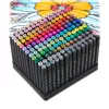Kétoldalas filctoll készlet, Nukido, NK-914, 168 db, többszínű, alkoholos tinta, cipzáras fekete hordtáskával, fehér mintával