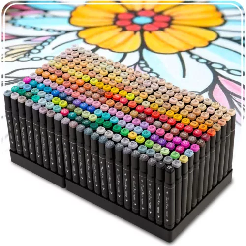 Kétoldalas filctoll készlet, Nukido, NK-915, 262 db, színes, alkoholos tinta, vékony és vastag hegy, fekete hordtáskával, cipzáras