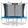 Kerti trambulin, Neo-Sport, fekete/kék, átmérő: 312 cm, kerek, magasság: 65 cm, 180 cm belső védőháló, létra, acél váz, 3 dupla láb, 150 kg teherbírás, 54 db rugó, kék oszlopok