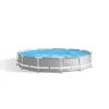 INTEX MetalPrism Set kör alakú medence szett 366 x 76 cm, 2m³ papírszűrős vízforgató rendszerrel, Hydro Aeration befúvóval, 6503 literes, szürke (26712)