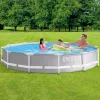 INTEX MetalPrism Set kör alakú medence szett 366 x 76 cm, 2m³ papírszűrős vízforgató rendszerrel, Hydro Aeration befúvóval, 6503 literes, szürke (26712)