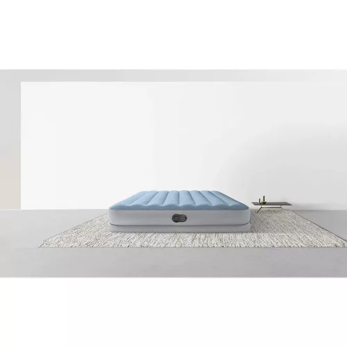 Felfújható vendégágy, Intex Queen Dura-Beam középmagas komfort matrac, 152 x 203 x 36 cm, világoskék, kétszemélyes, szálas belső szerkezettel, puha felülettel, beépített USB-s elektromos pumpával (64159)