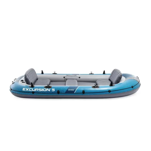 Felfújható csónak szett, Intex Excursion 5, 366 x 168 x 43 cm, kék, ötszemélyes, megerősített PVC, pumpával és evezőkkel (66325)