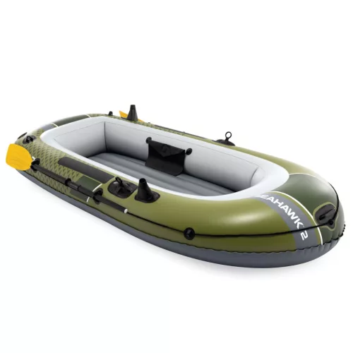 Felfújható csónak szett, Intex Seahawk 2, 236 x 114 x 41 cm, zöld, kétszemélyes, megerősített PVC, pumpával és evezőkkel (66332)